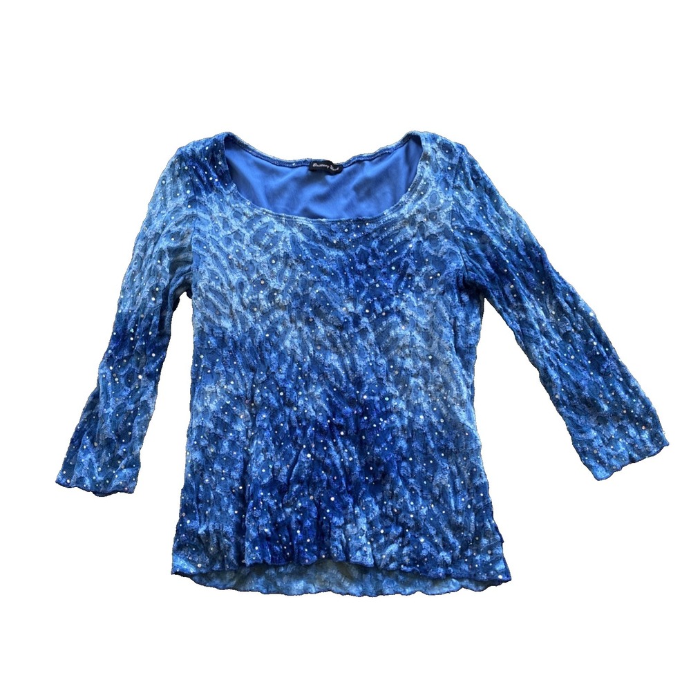 VTG Women's Top Small Blue Y2K Rhinestone Water Print Mermaid Core Indie Sleaze